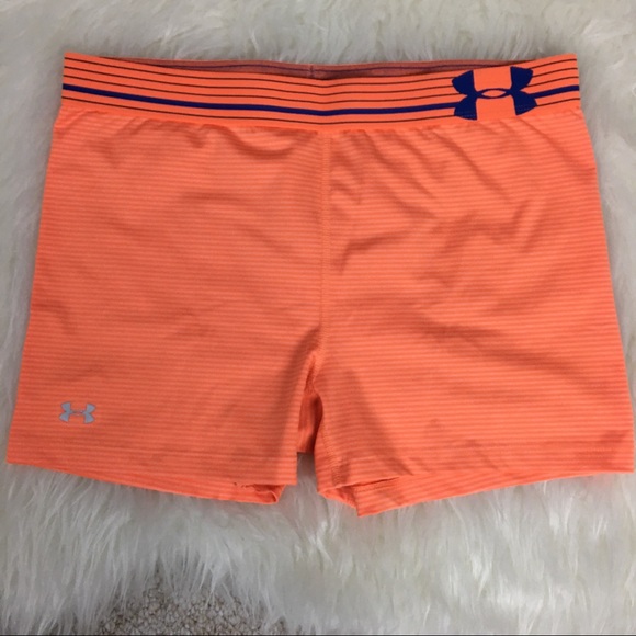 orange under armour compression shorts